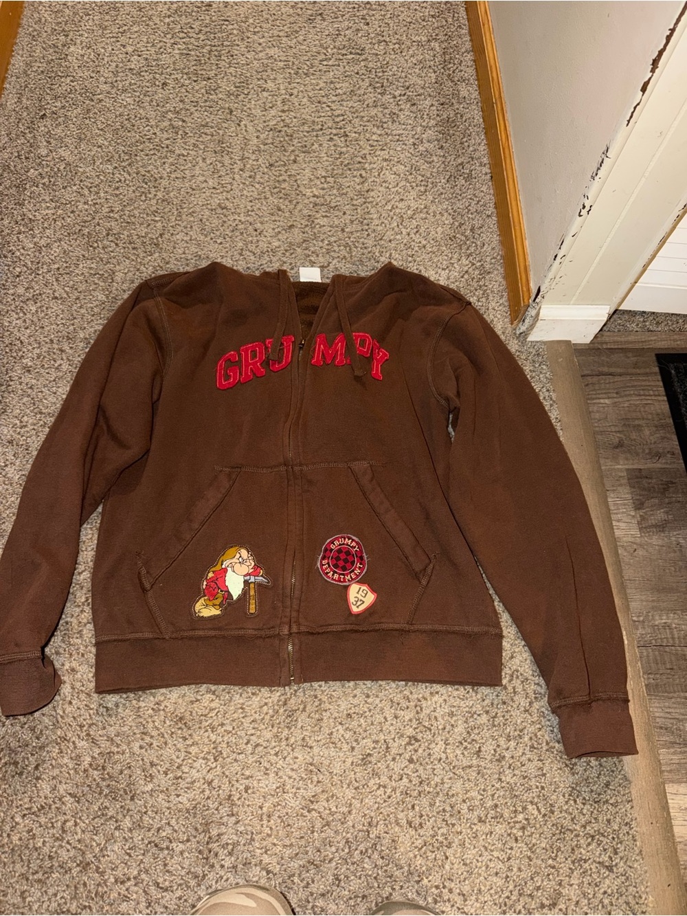 Disney Brown 'Grumpy' Kids Zip Hoodie with Character Patches